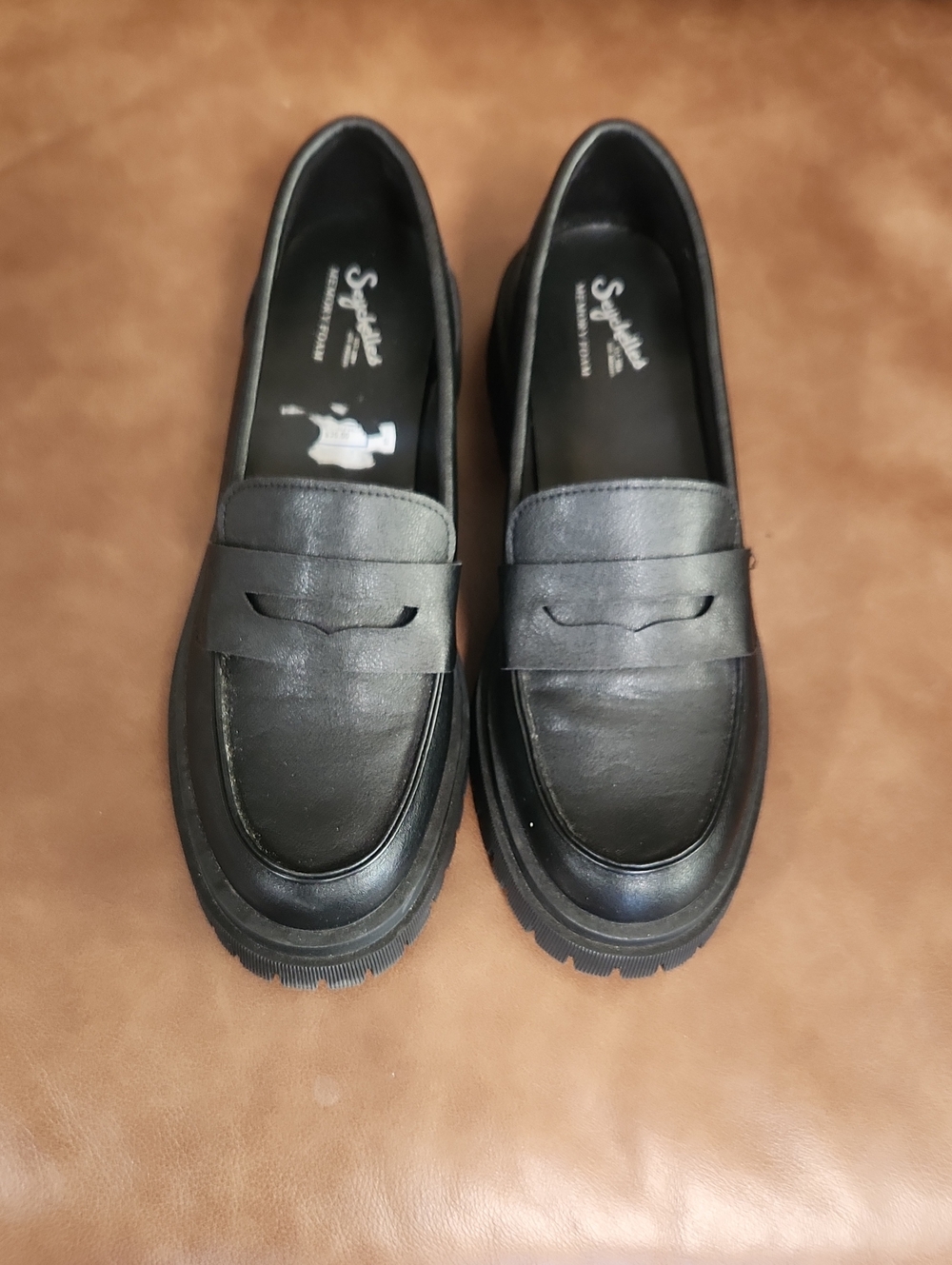 Seychelles Black Leather Slip-On Penny Loafers